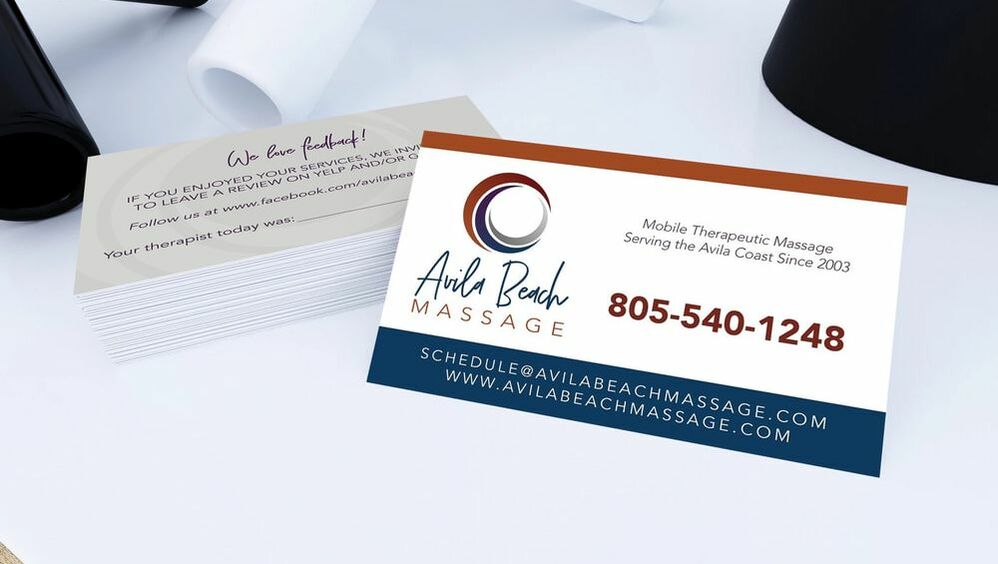 Avila Beach Massage logo and business card