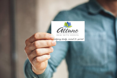Attune Reiki logo and business card