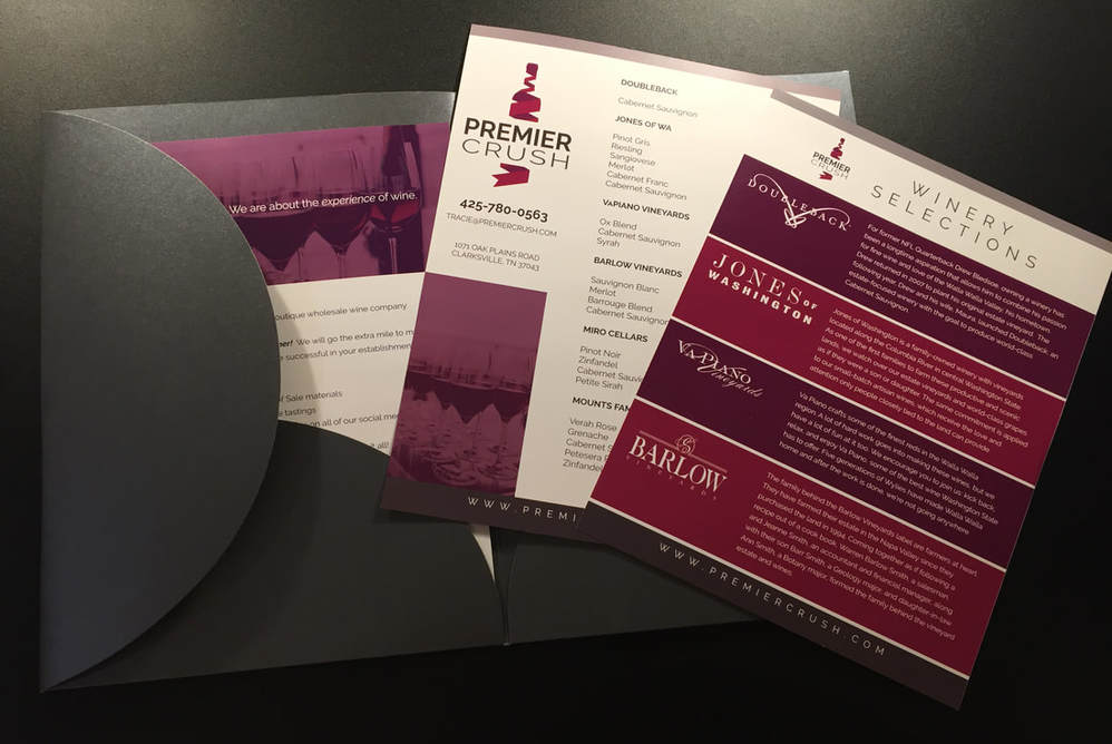 Premier Crush logo with speciality folder and flyer inserts